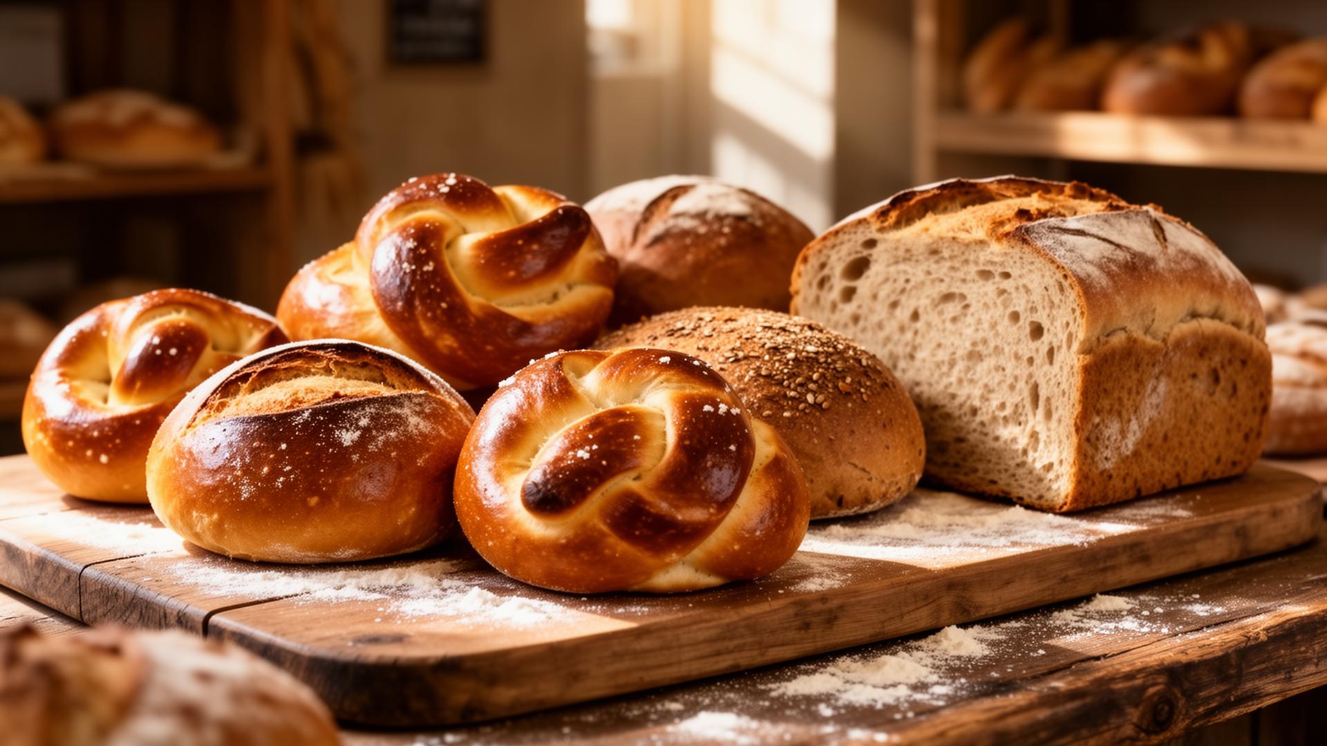 Frische Brötchen, Brezen und Brot